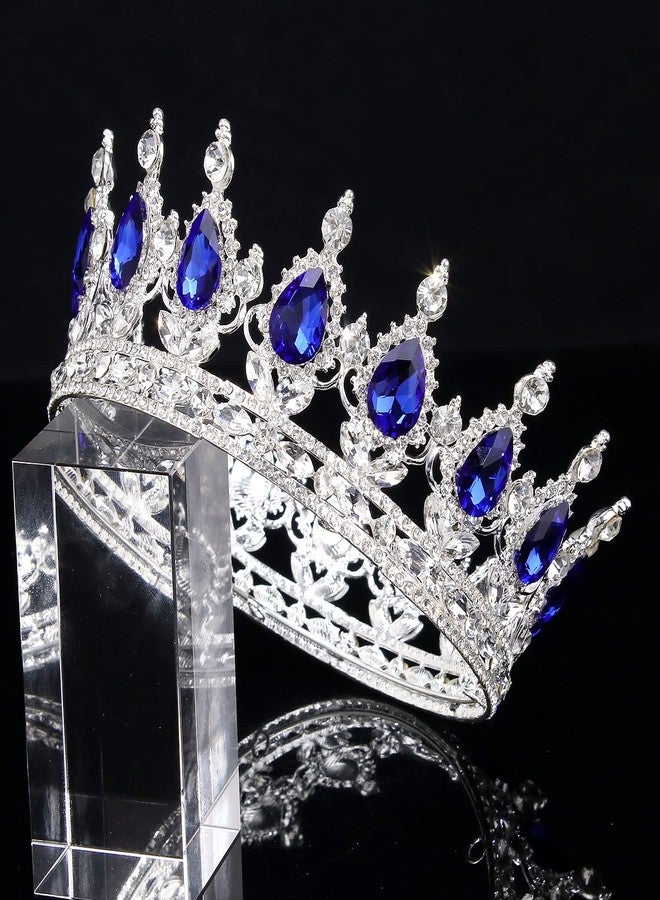 COCIDE Silver Crown for Women Blue Crystal Wedding Tiara and Crowns for Girls Rhinestones Queen Headband Princess Hair Accessories for Big Kids Party Bridal Birthday Prom Costume Cosplay - Image 5